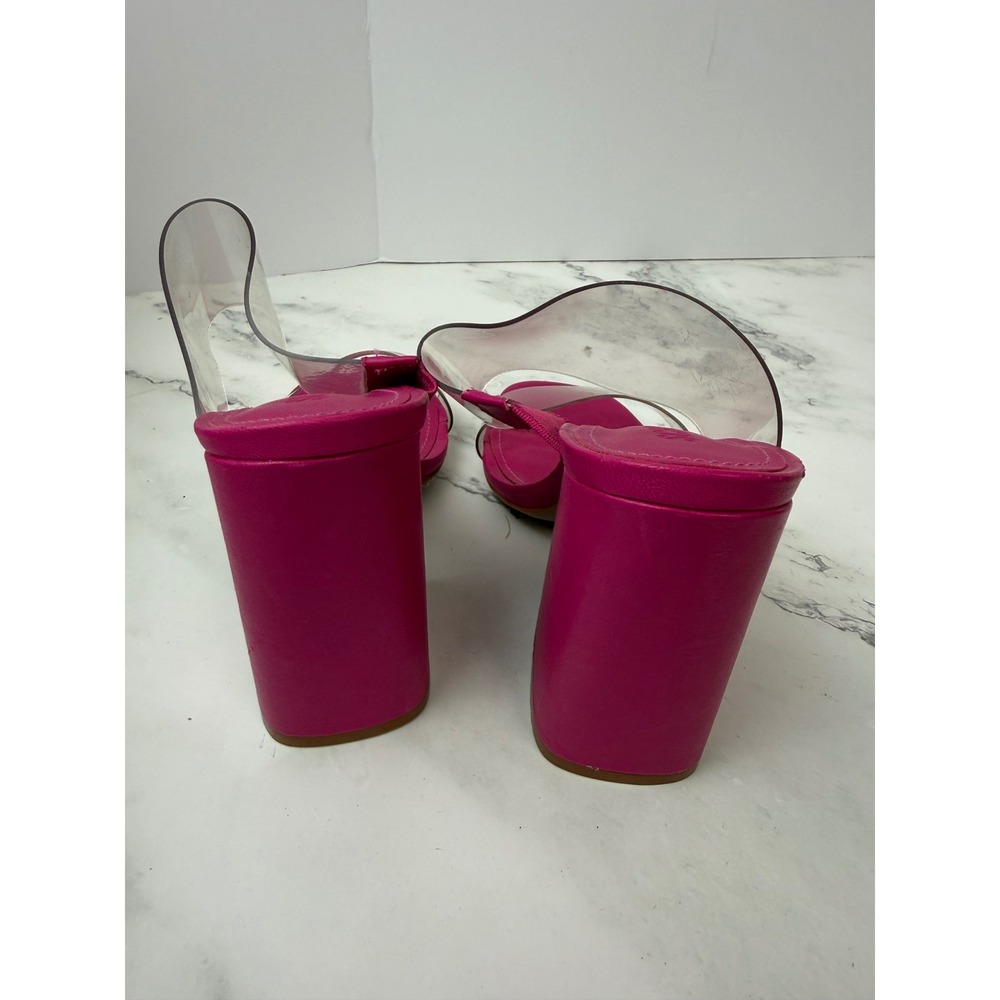 Schutz Victorie High Block Sandal Clear Straps Cow Leather Sz 7 Hot Pink - Picture 4 of 8